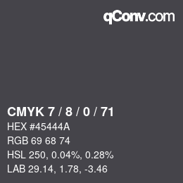 カラーコード: CMYK 7 / 8 / 0 / 71 | qconv.com