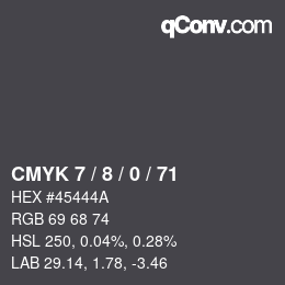 カラーコード: CMYK 7 / 8 / 0 / 71 | qconv.com