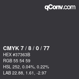 カラーコード: CMYK 7 / 8 / 0 / 77 | qconv.com