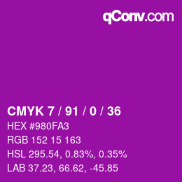 カラーコード: CMYK 7 / 91 / 0 / 36 | qconv.com