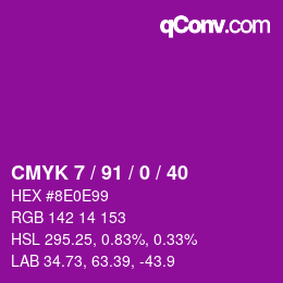 カラーコード: CMYK 7 / 91 / 0 / 40 | qconv.com