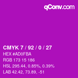 颜色代码: CMYK 7 / 92 / 0 / 27 | qconv.com