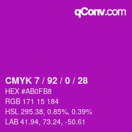 カラーコード: CMYK 7 / 92 / 0 / 28 | qconv.com