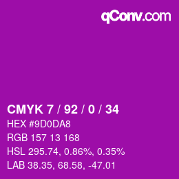 カラーコード: CMYK 7 / 92 / 0 / 34 | qconv.com