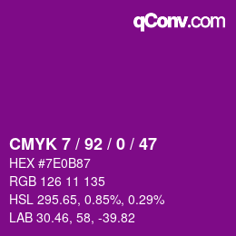 Color code: CMYK 7 / 92 / 0 / 47 | qconv.com