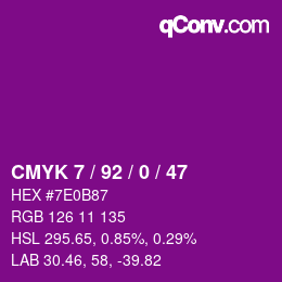 カラーコード: CMYK 7 / 92 / 0 / 47 | qconv.com