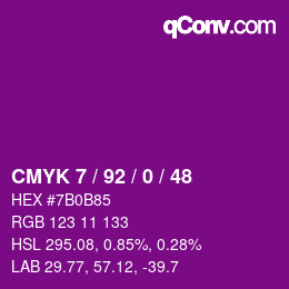 カラーコード: CMYK 7 / 92 / 0 / 48 | qconv.com
