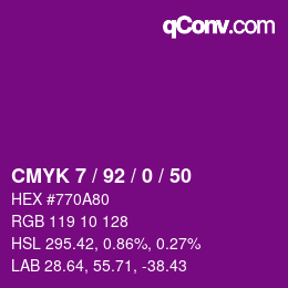 颜色代码: CMYK 7 / 92 / 0 / 50 | qconv.com