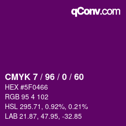 颜色代码: CMYK 7 / 96 / 0 / 60 | qconv.com