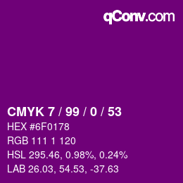 颜色代码: CMYK 7 / 99 / 0 / 53 | qconv.com