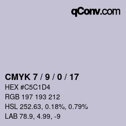 カラーコード: CMYK 7 / 9 / 0 / 17 | qconv.com