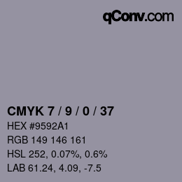 カラーコード: CMYK 7 / 9 / 0 / 37 | qconv.com