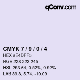 カラーコード: CMYK 7 / 9 / 0 / 4 | qconv.com