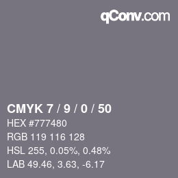 カラーコード: CMYK 7 / 9 / 0 / 50 | qconv.com