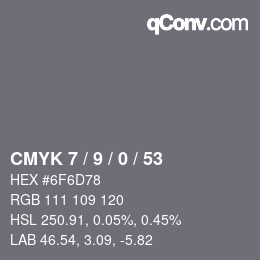 カラーコード: CMYK 7 / 9 / 0 / 53 | qconv.com