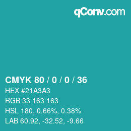 カラーコード: CMYK 80 / 0 / 0 / 36 | qconv.com