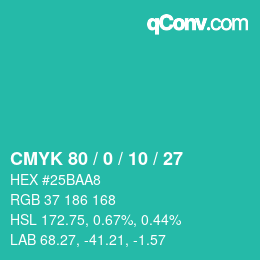 カラーコード: CMYK 80 / 0 / 10 / 27 | qconv.com