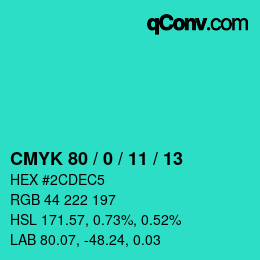 颜色代码: CMYK 80 / 0 / 11 / 13 | qconv.com