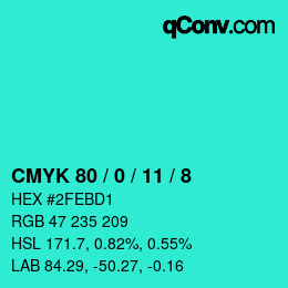 颜色代码: CMYK 80 / 0 / 11 / 8 | qconv.com