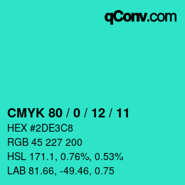 Color code: CMYK 80 / 0 / 12 / 11 | qconv.com