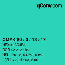 Color code: CMYK 80 / 0 / 13 / 17 | qconv.com