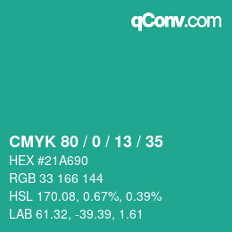 カラーコード: CMYK 80 / 0 / 13 / 35 | qconv.com