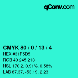 カラーコード: CMYK 80 / 0 / 13 / 4 | qconv.com