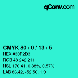 カラーコード: CMYK 80 / 0 / 13 / 5 | qconv.com