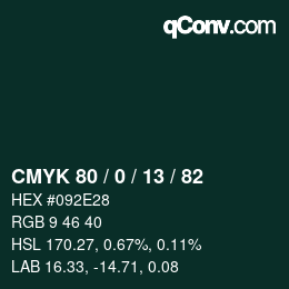 颜色代码: CMYK 80 / 0 / 13 / 82 | qconv.com