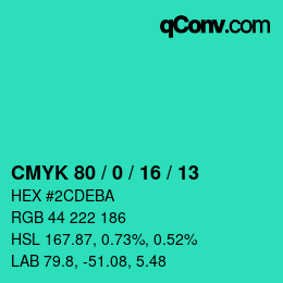 カラーコード: CMYK 80 / 0 / 16 / 13 | qconv.com