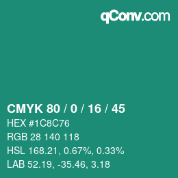 颜色代码: CMYK 80 / 0 / 16 / 45 | qconv.com