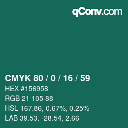 Color code: CMYK 80 / 0 / 16 / 59 | qconv.com