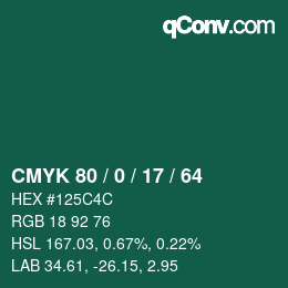 Color code: CMYK 80 / 0 / 17 / 64 | qconv.com