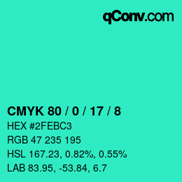 颜色代码: CMYK 80 / 0 / 17 / 8 | qconv.com
