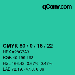 Farbcode: CMYK 80 / 0 / 18 / 22 | qconv.com