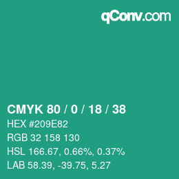 颜色代码: CMYK 80 / 0 / 18 / 38 | qconv.com