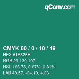 Color code: CMYK 80 / 0 / 18 / 49 | qconv.com