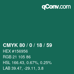 Color code: CMYK 80 / 0 / 18 / 59 | qconv.com