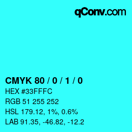 颜色代码: CMYK 80 / 0 / 1 / 0 | qconv.com