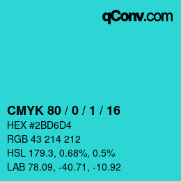 颜色代码: CMYK 80 / 0 / 1 / 16 | qconv.com