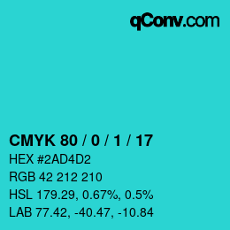 颜色代码: CMYK 80 / 0 / 1 / 17 | qconv.com