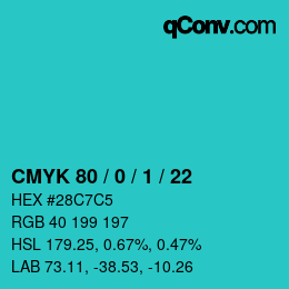 カラーコード: CMYK 80 / 0 / 1 / 22 | qconv.com