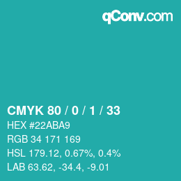 カラーコード: CMYK 80 / 0 / 1 / 33 | qconv.com