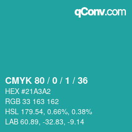 カラーコード: CMYK 80 / 0 / 1 / 36 | qconv.com