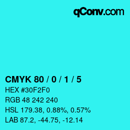 颜色代码: CMYK 80 / 0 / 1 / 5 | qconv.com