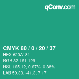 Color code: CMYK 80 / 0 / 20 / 37 | qconv.com