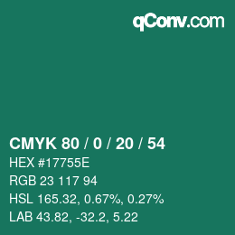 カラーコード: CMYK 80 / 0 / 20 / 54 | qconv.com