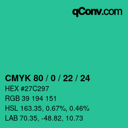 Color code: CMYK 80 / 0 / 22 / 24 | qconv.com