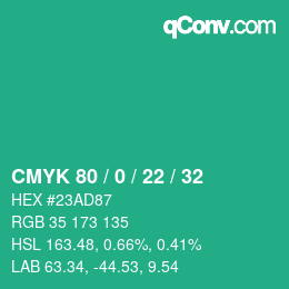 Color code: CMYK 80 / 0 / 22 / 32 | qconv.com