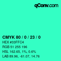 カラーコード: CMYK 80 / 0 / 23 / 0 | qconv.com